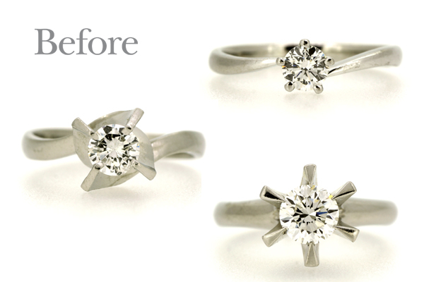 リフォーム前のプラチナ製ダイヤモンドリング3本