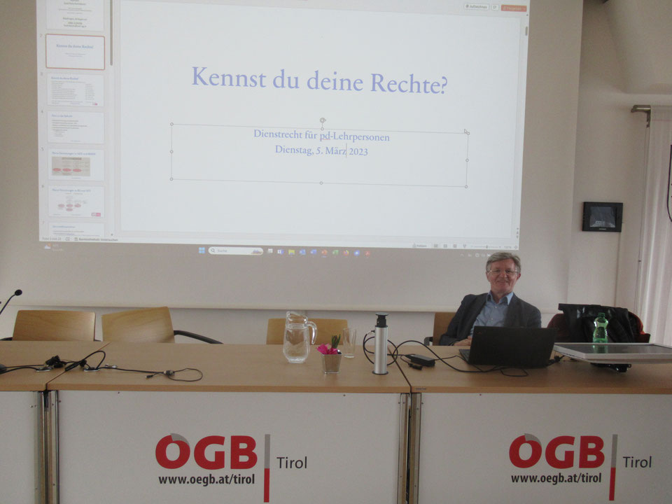 Rückblick zur Veranstaltung vom 5. März 24: Gary Fuchsbauer im Großen Saal des ÖGB zum Thema "Kennst du deine Rechte: Neu im Job bzw. Pensionierung/Auszeit" (Foto: privat)