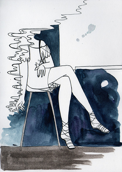 "Cape Town coffee shop dweller" (South Africa), watercolour & fineliner, 2015