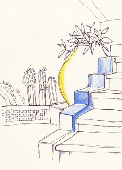 "Jardin Marjorelle" (Morocco), coloured pencils & fineliner, 2015