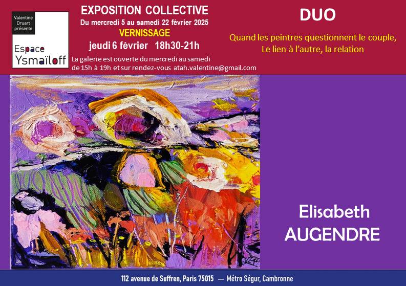 Elisabeth Augendre artiste peintre expose à la Galerie Espace Ysmaïloff Paris 15