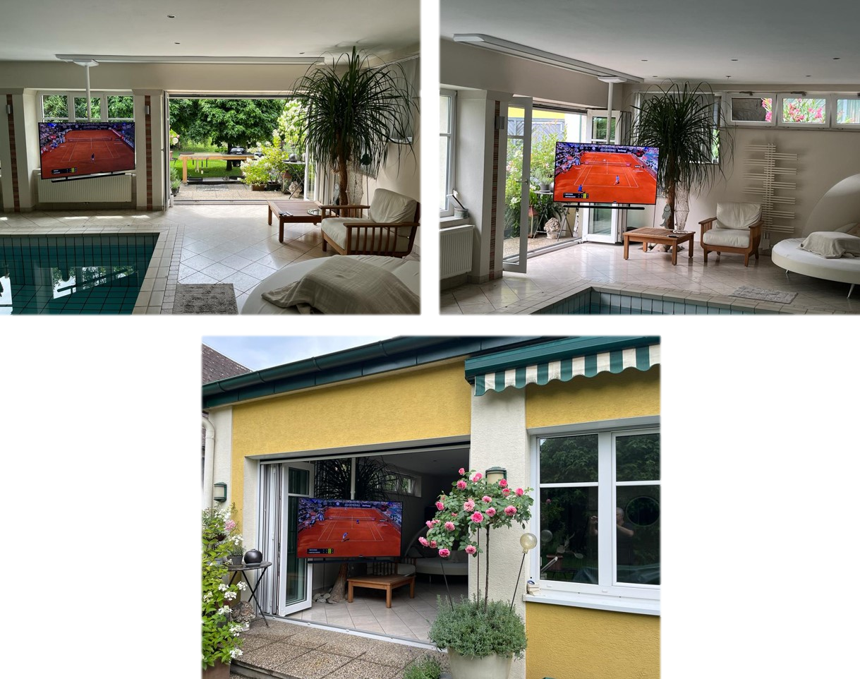 TV ceiling mount ScreenTrain use at pools
