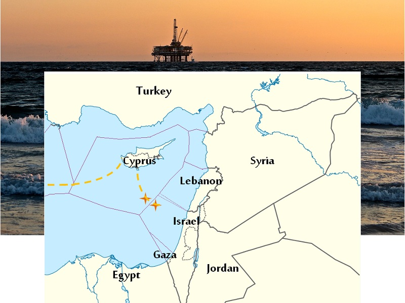 The location of the Israeli Leviathan and Cypriot Aphrodite gas fields in Eastern Mediterranean