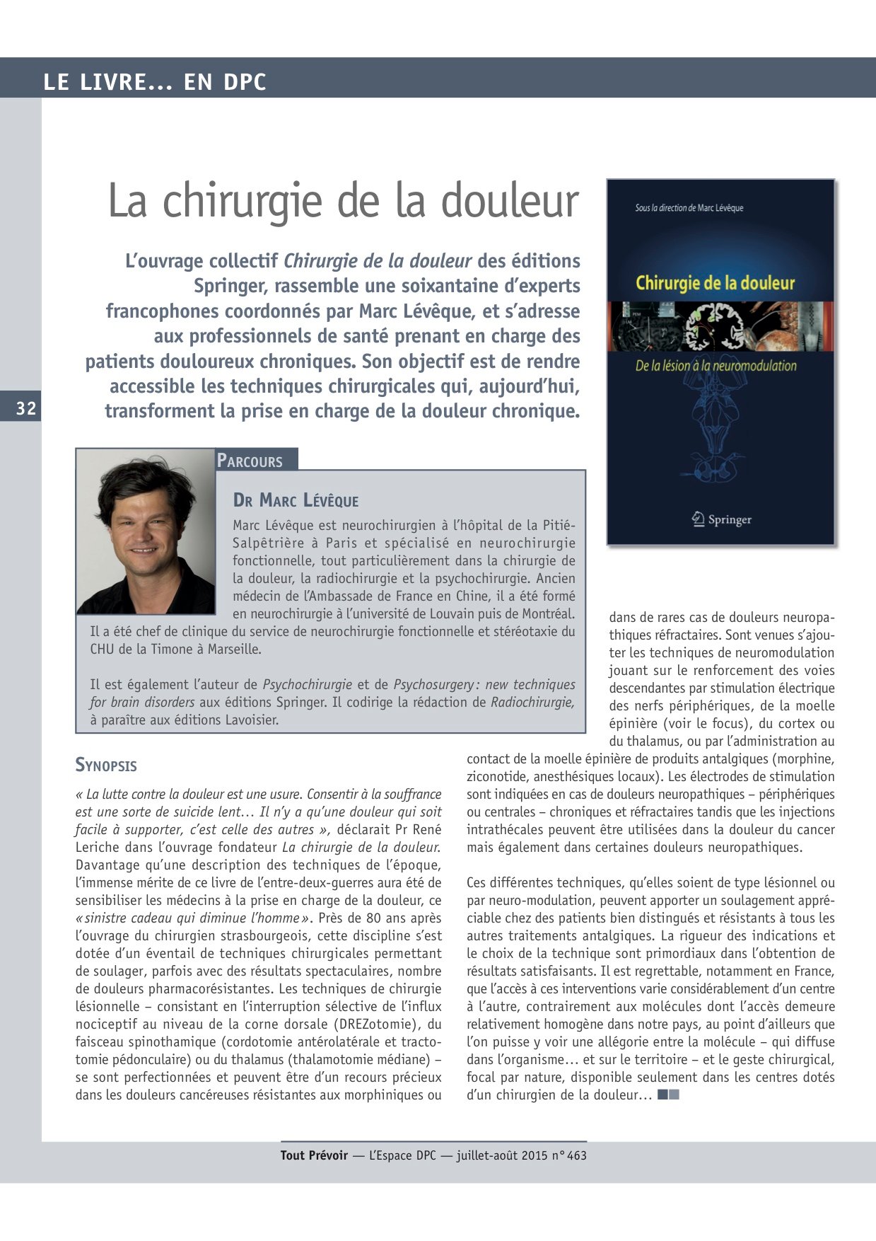 Magazine Tout Prévoir - La chirurgie de la douleur - 01/07/15