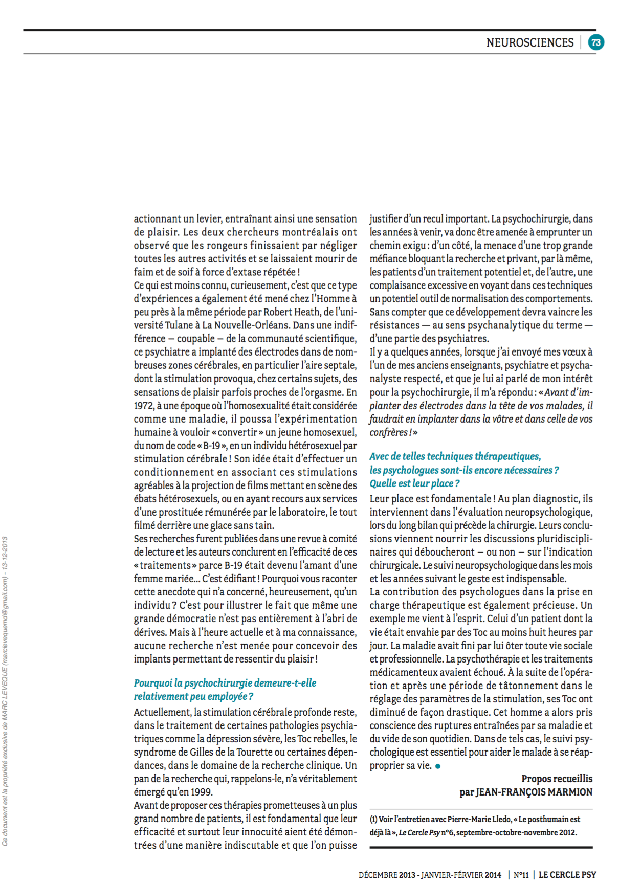 Cercle Psy - La psychochirurgie : entre promesse et repentir - 02/02/14   (6)