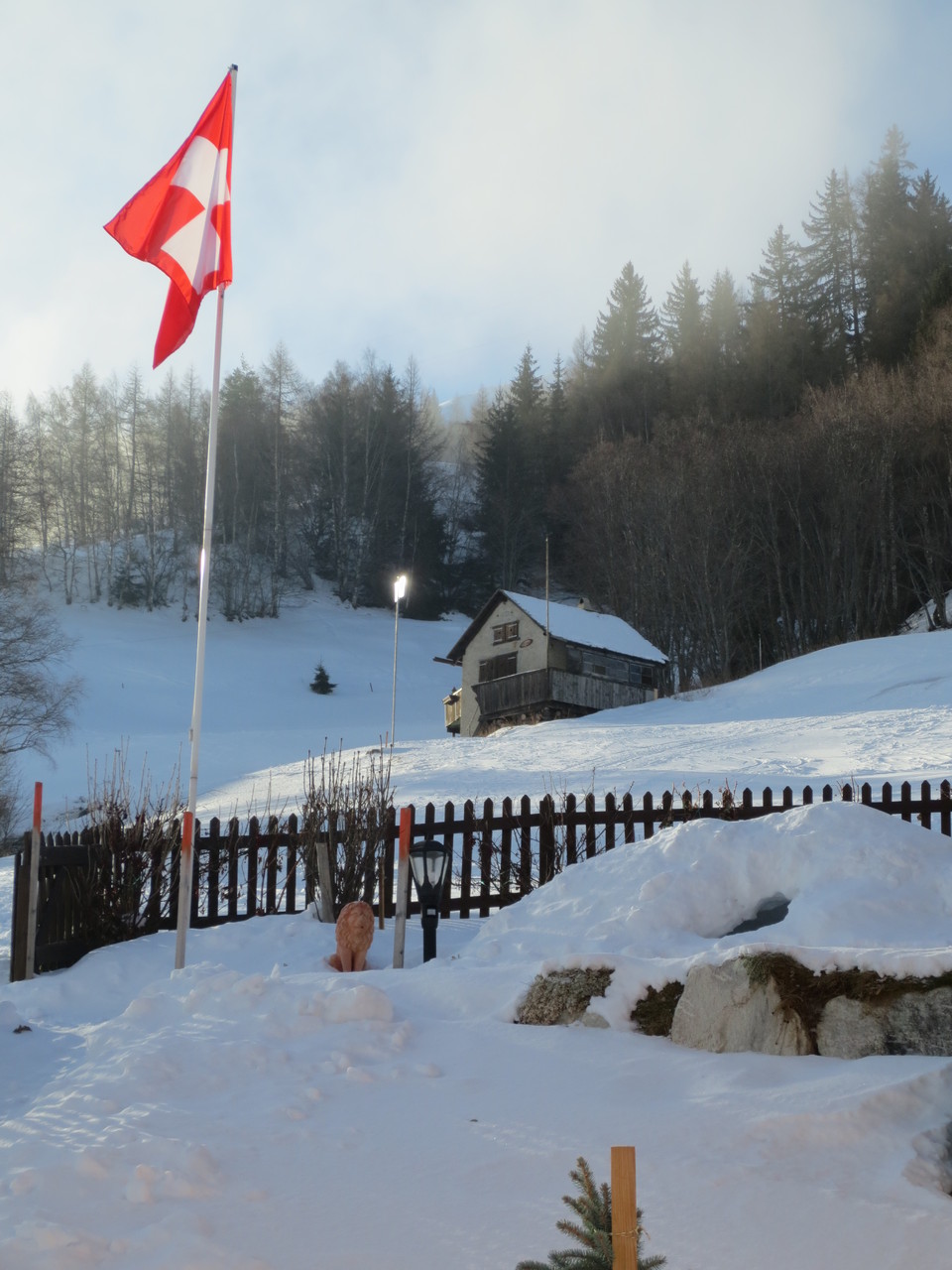 Blick auf den Vorgarten des Chalet Hanny, ca. 1250 M.ü.M. (unsere Residenz in Unterbäch).