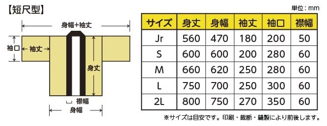 オリジナルはっぴ 短尺型