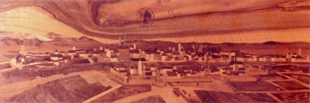 Städtebild Basel, nach Merian, für damals Bankverein, heute UBS