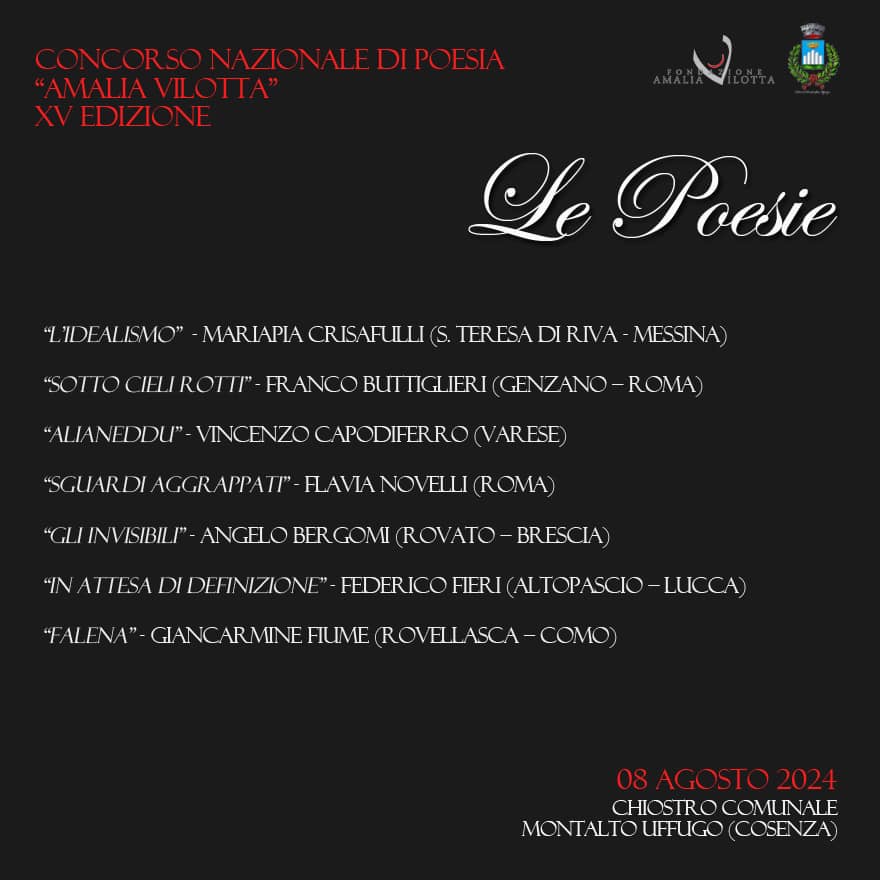 La mia "Gli invisibili" vince il terzo premio al concorso nazionale di Fondazione "Amalia Vilotta" e Comune di Montalto Uffugo (Cosenza)