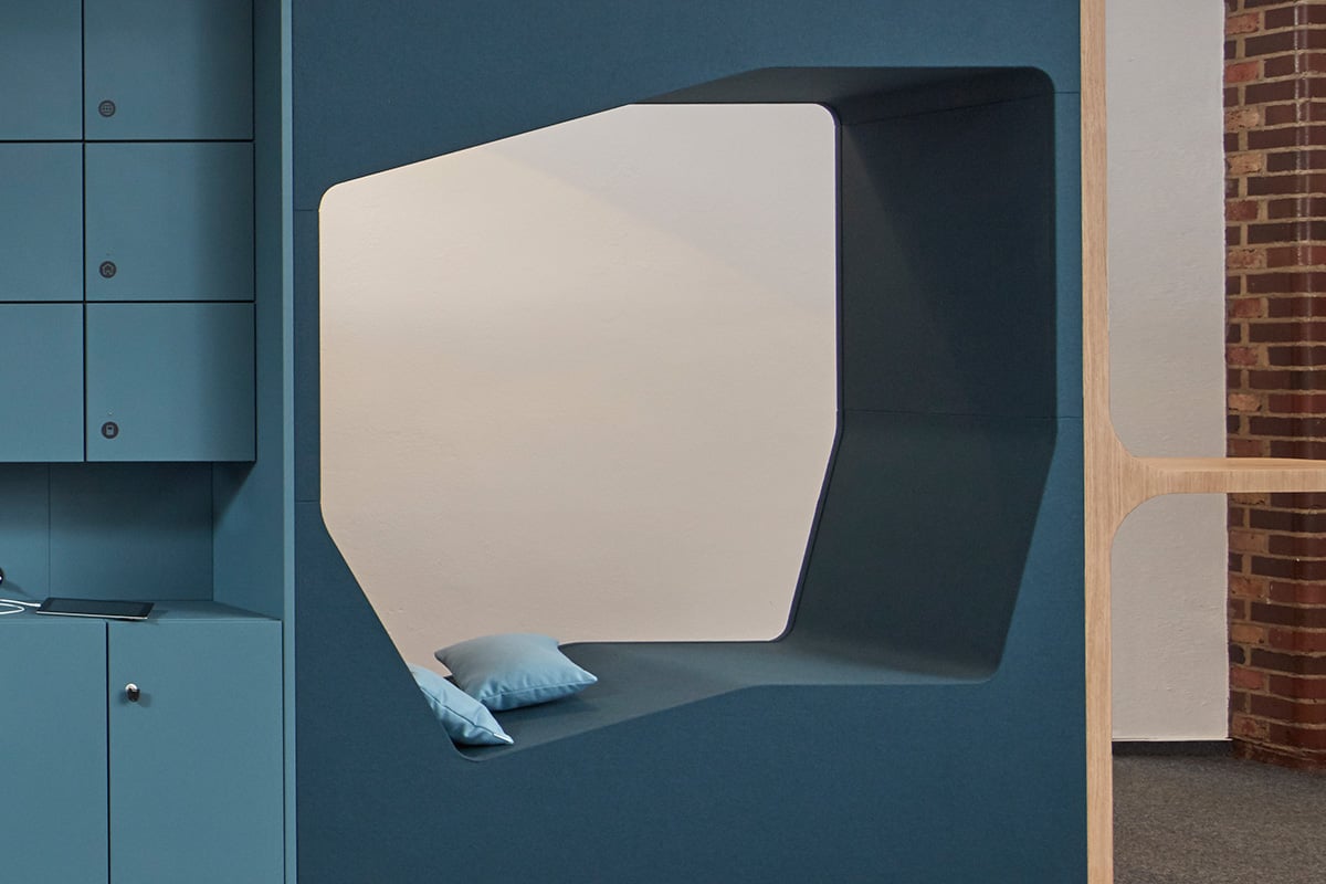 Matching cushions add extra comfort to the Lounge cupboard booths.