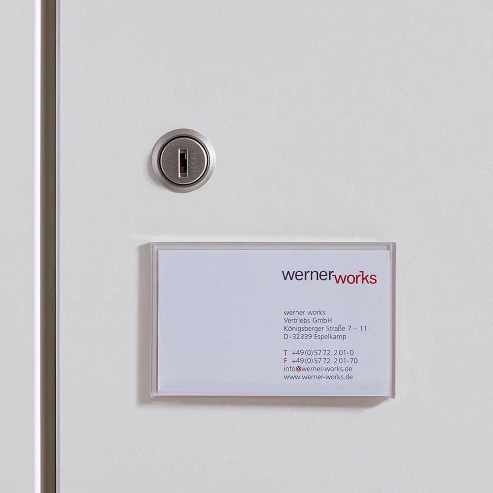 Business card holder, W 9.1 cm, H 5.8 cm, Plexiglas.