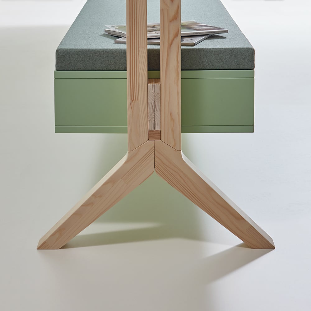 The supports and frames are made of glued laminated timber, using locally sourced spruce. 