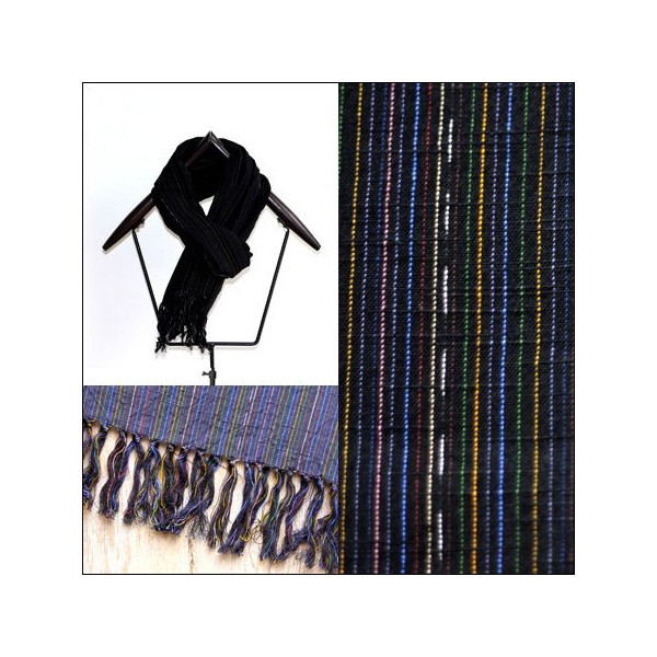 会津木綿ストール IIE 黒やたら縞