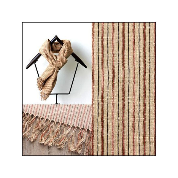 会津木綿ストール IIE ベージュ赤縞