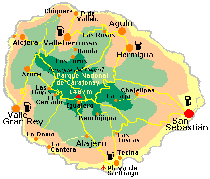 Karte La Gomera mit Orten und Straßen