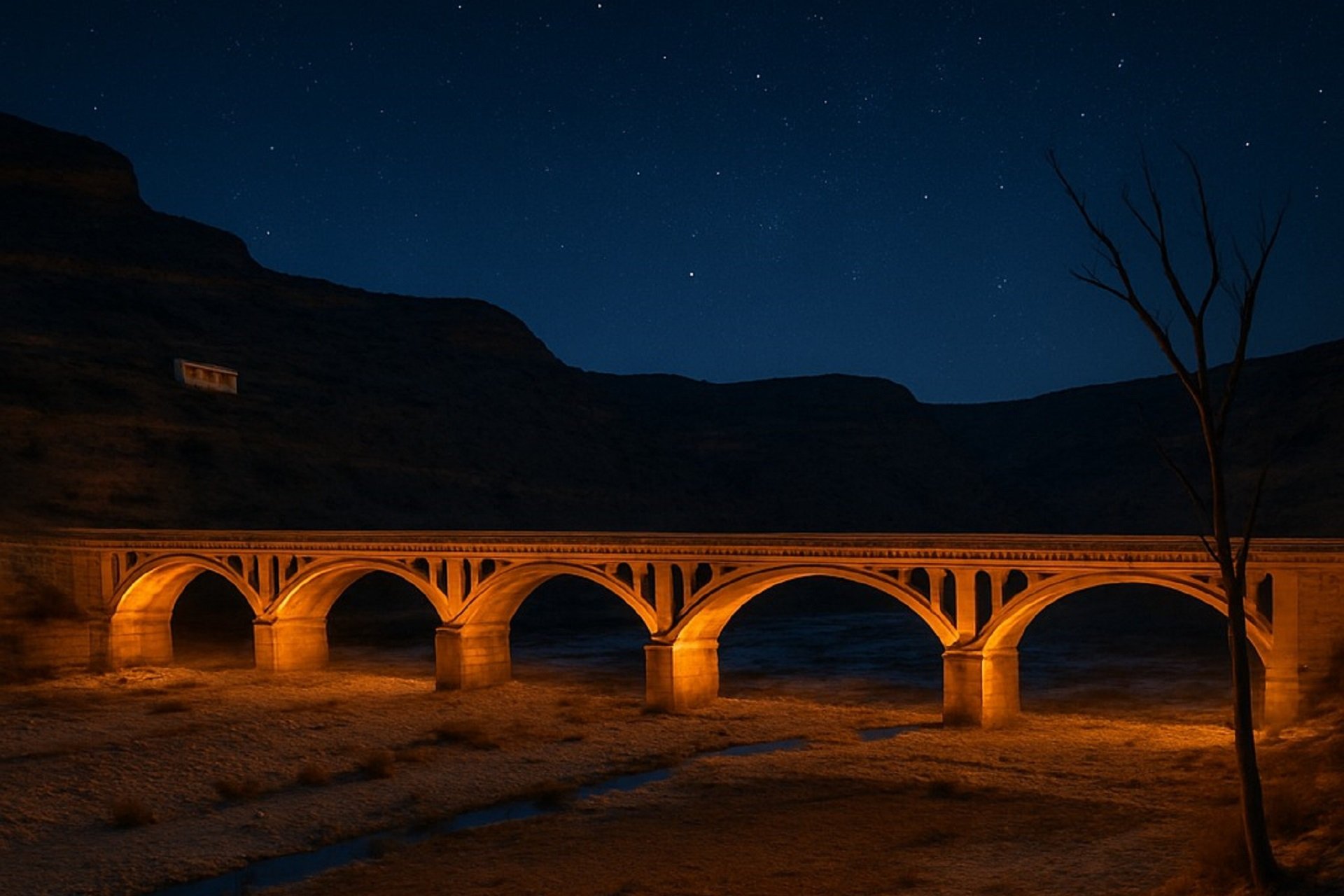 Iluminación puente sobre el río Bergantes en Zorita del Maestrazgo