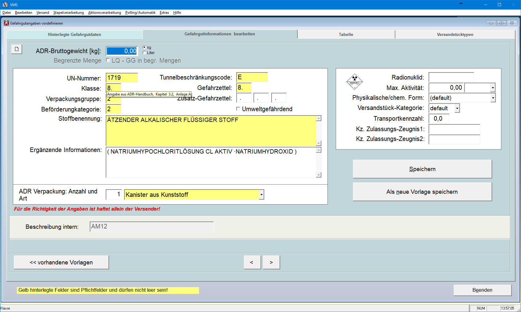 Gefahrstoffe vordefinieren