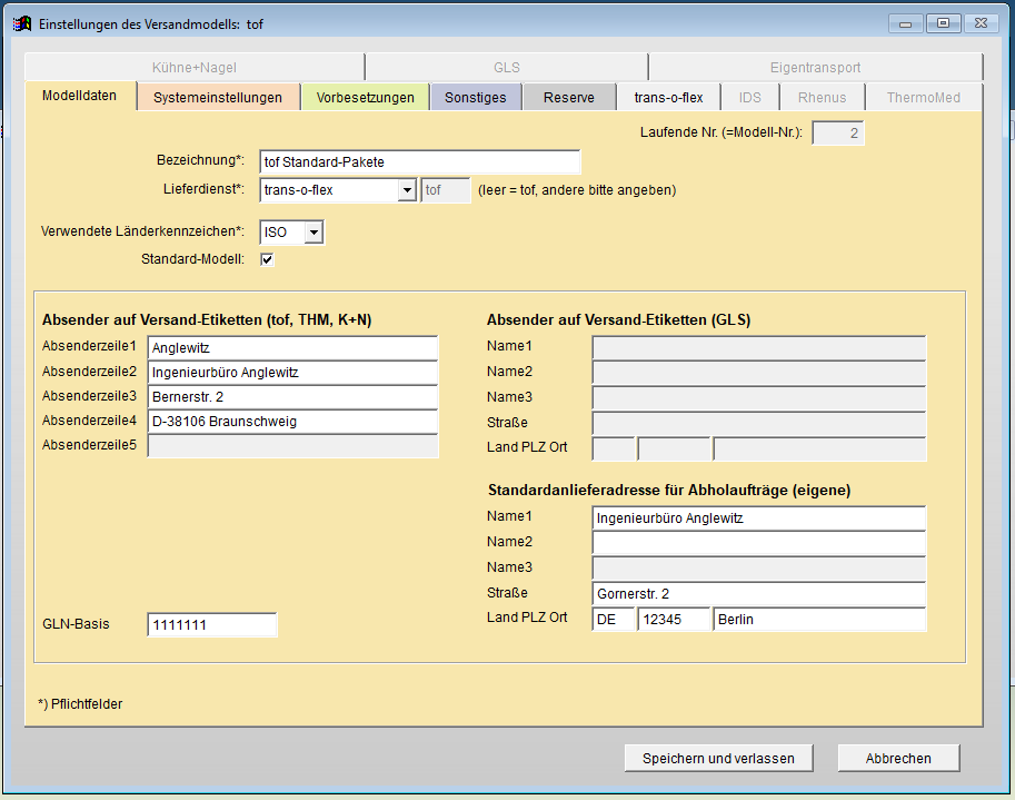 Versandeinstellungen