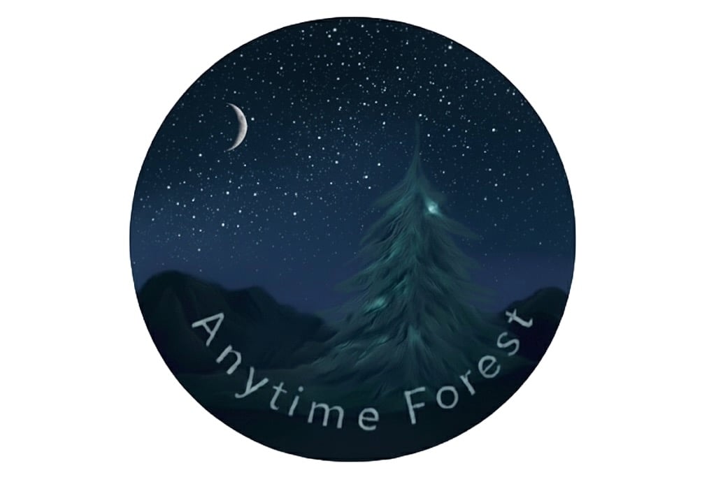 よる森-YORUMORIのシンボルアイコン-AnytimeForest-秋分の日の夜空の三日月が照らす森のもみの木