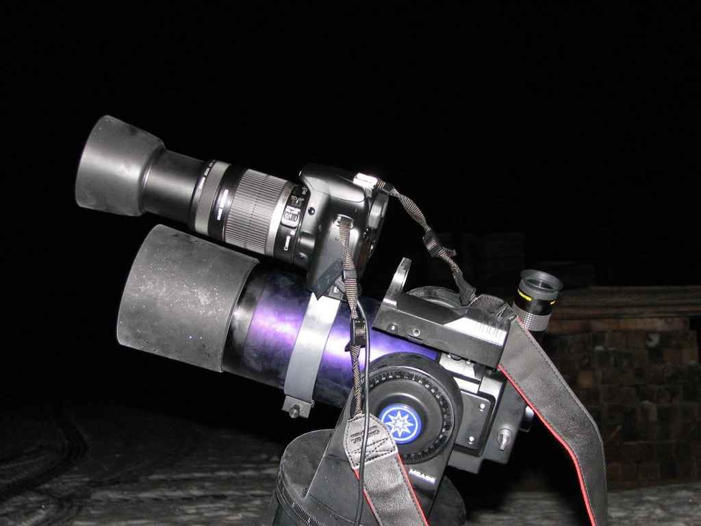 Canon EOS 450D huckepack auf Meade ETX-90 PE