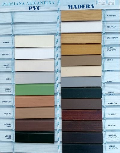 Colores de persianas alicantinas o de cadenilla en PERSIATEC (Murcia)