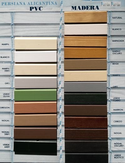 Colores de persianas de cadenilla o alicantinas en PERSIATEC (Murcia)