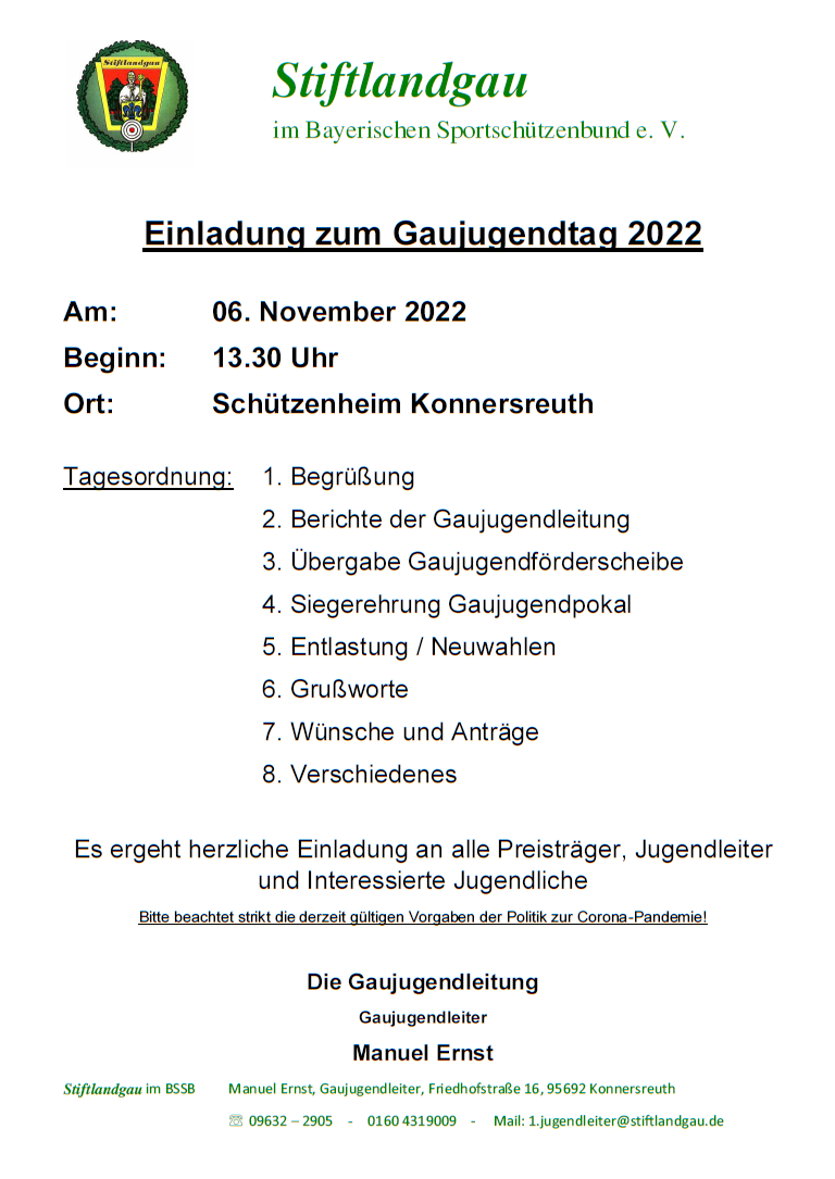 Einladung zum Gaujugendtag 2022