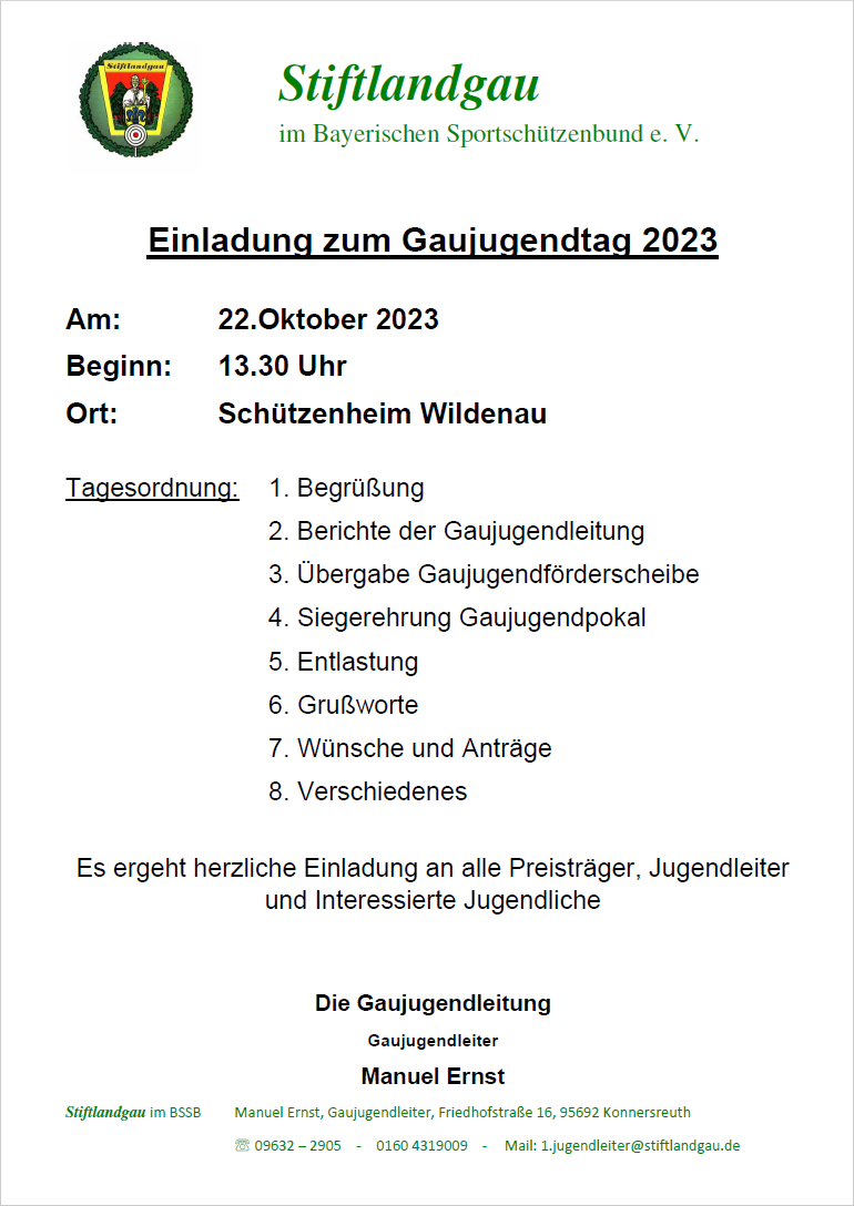 Einladung zum Gaujugendtag 2023
