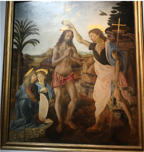 "The Baptism of Christ by St. John” A collaboration by Verrocchio and Leonardo da Vinci