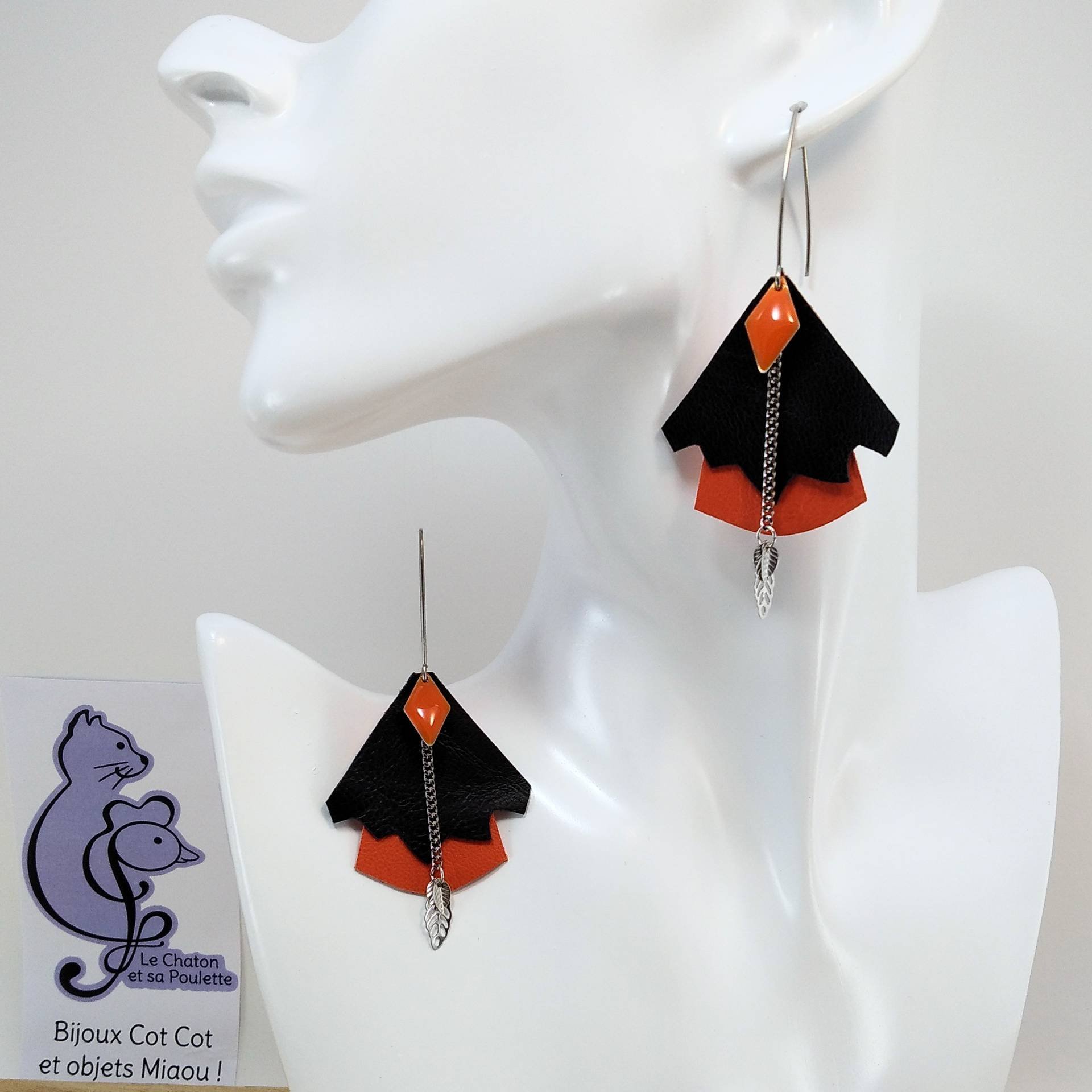 VENDUES ! BO FORMIDABLE modèle n°5 Cuirs noir et orange, breloque diamant orange