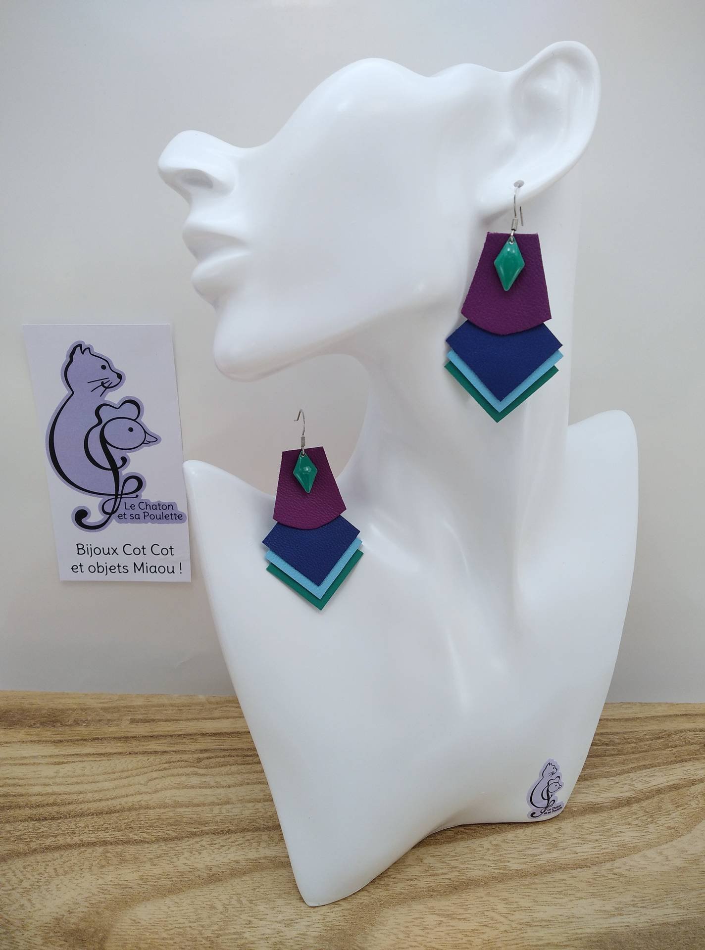 VENDUES ! B.O. FORMIDABLE modèle SANDRINE Breloque losange vert prasin et cuir améthyste/bleu marine/bleu azur/vert prasin