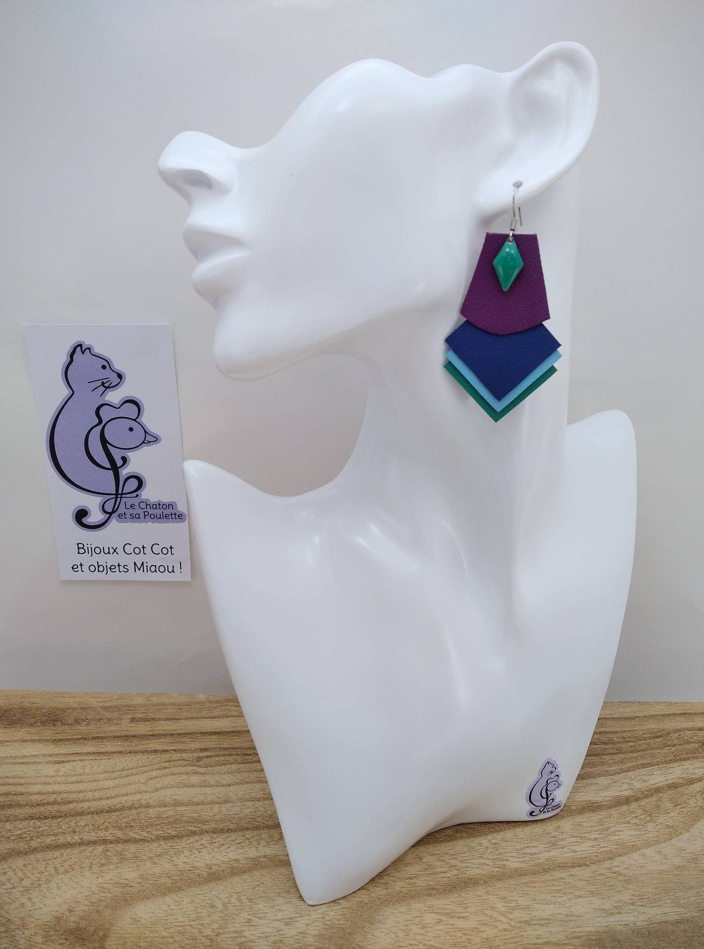 VENDUES ! B.O. FORMIDABLE modèle SANDRINE Breloque losange vert prasin et cuir améthyste/bleu marine/bleu azur/vert prasin