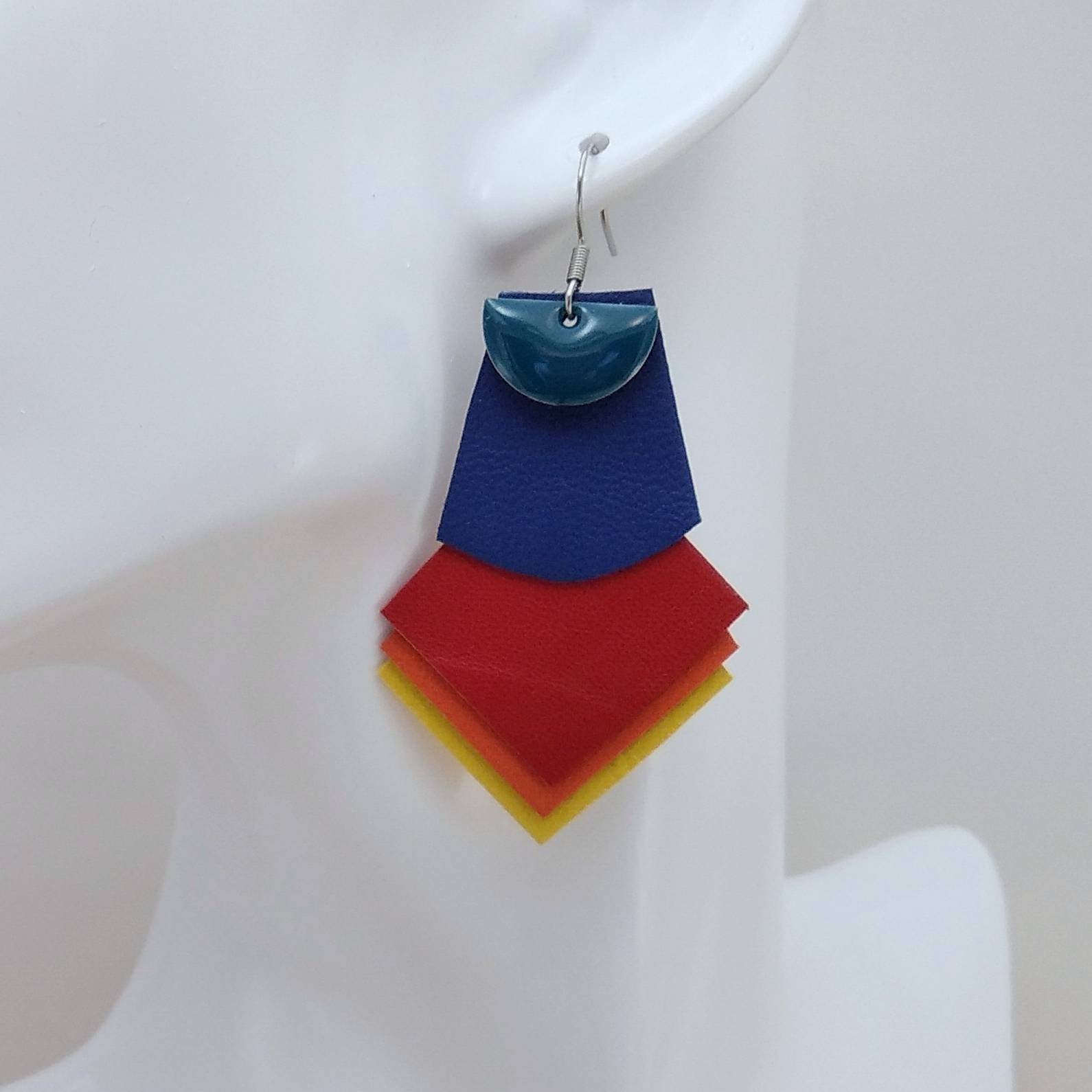 B.O. FORMIDABLE modèle SANDRINE Breloque demi-cercle bleu canard et cuir bleu marine/rouge/orange/jaune