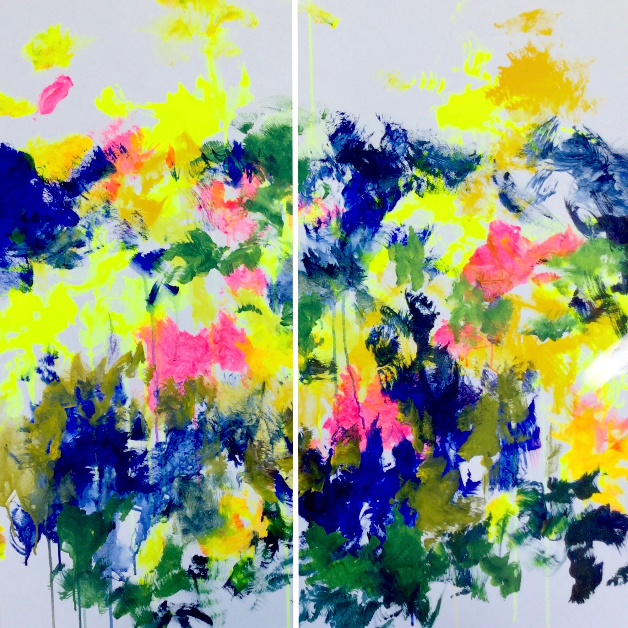 2019 - Dyptique jaune et bleu 2 - 100 x 100 cm