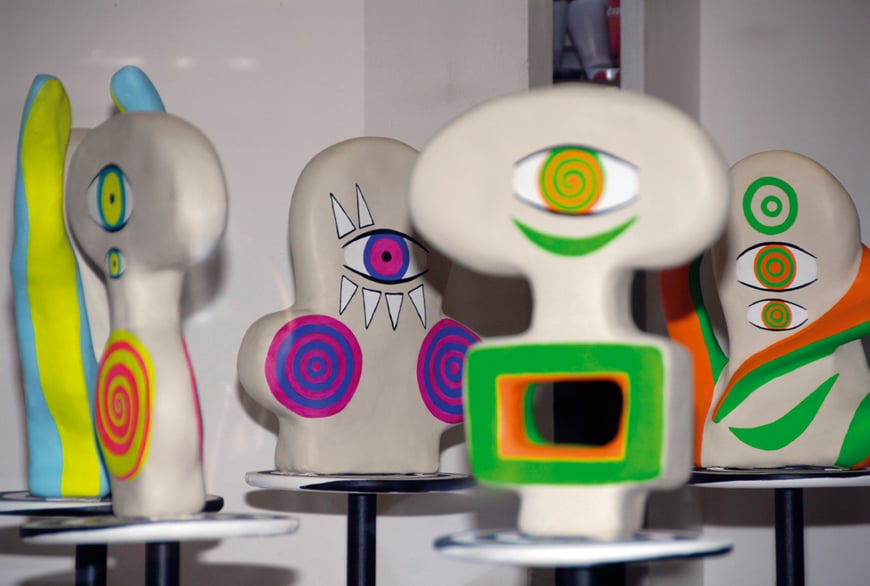 Objekte aus Alabaster, Holz, Acryl -Gesamthöhe ca. 130cm 2007