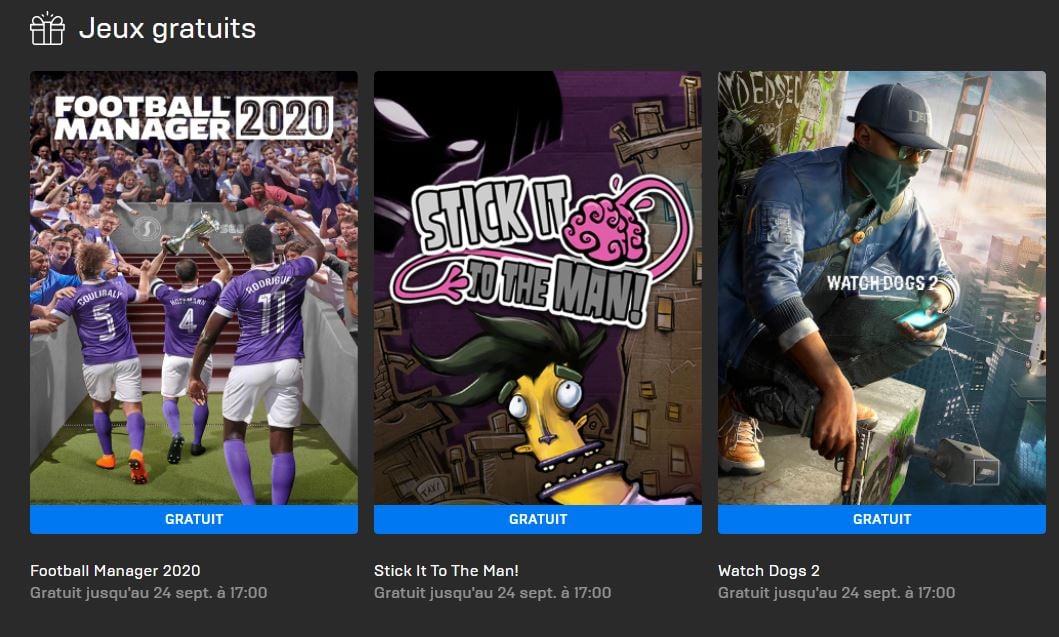 Les jeux Football Manager 2020, Watch Dogs 2 et Stick it to the Man sont dispos gratuitement sur PC