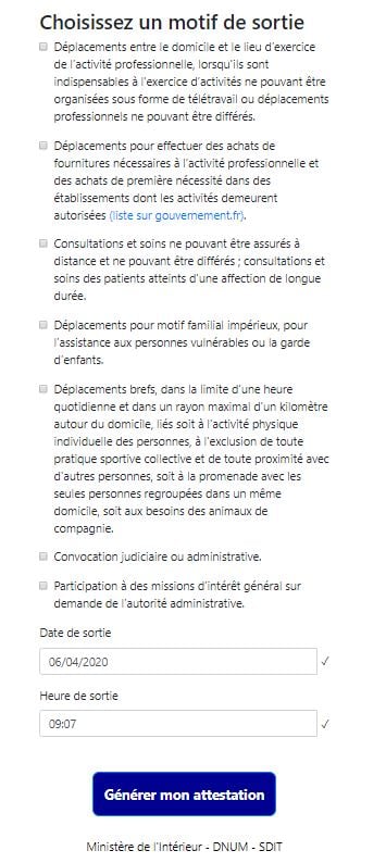 Attestation de sortie numérique confinement coronavirus