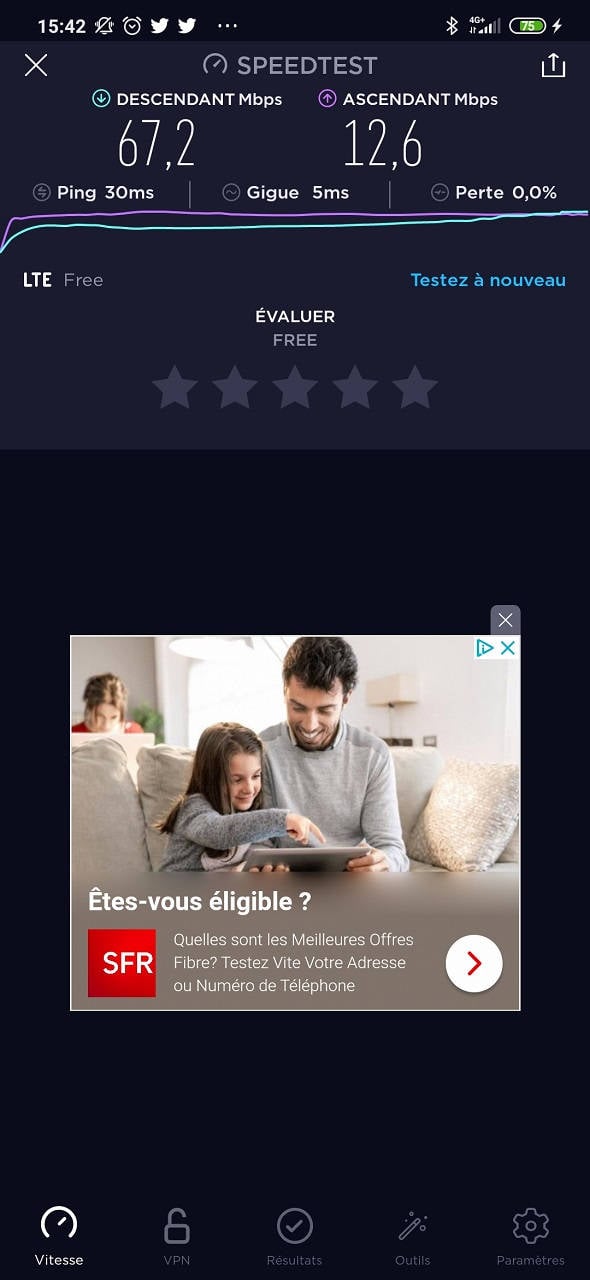 Débits IPVanish Android Référence sans VPN