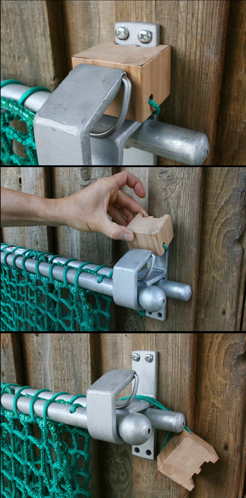 Einsetzen und entnehmen des Sicherungsklötzchens.