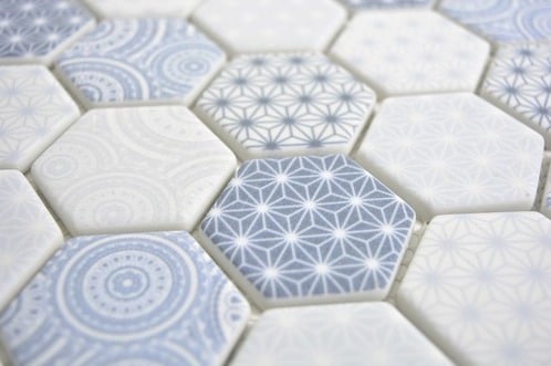 Mosaico Esagoni medi Patchwork Celeste mat