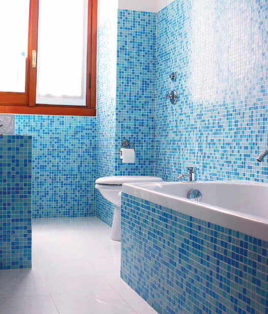 Bogno in mosaico pasta di vetro mix azzurro