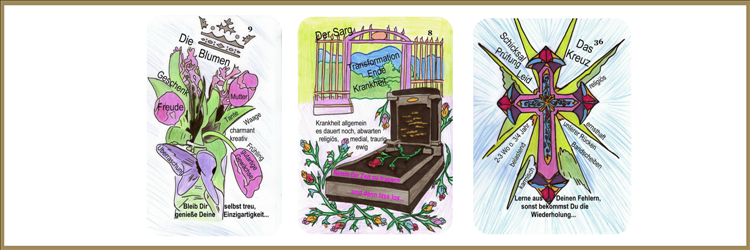 Blumen, Sarg und Kreuzkarte Lenormand