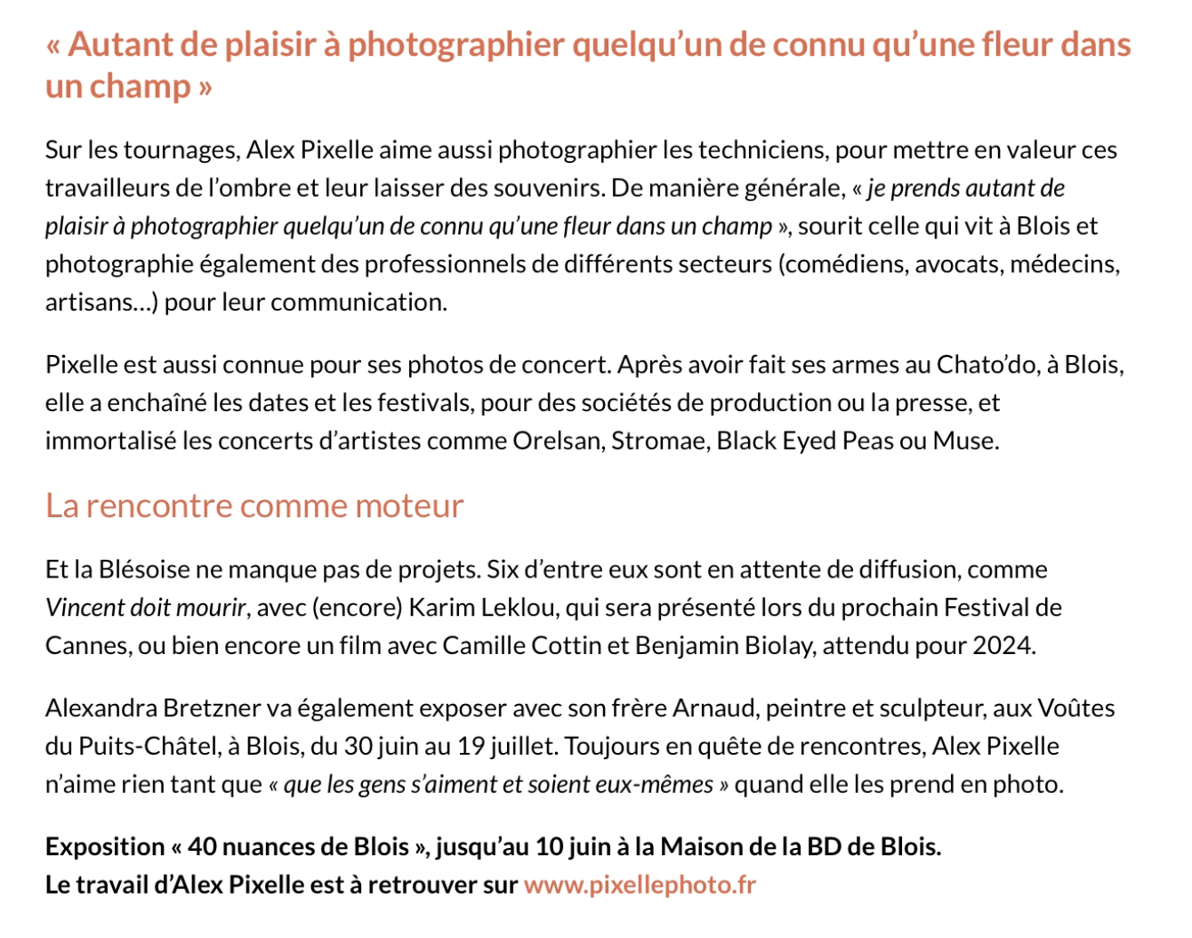 Article NR  Blois : la photographe Alex Pixelle fait briller les autres