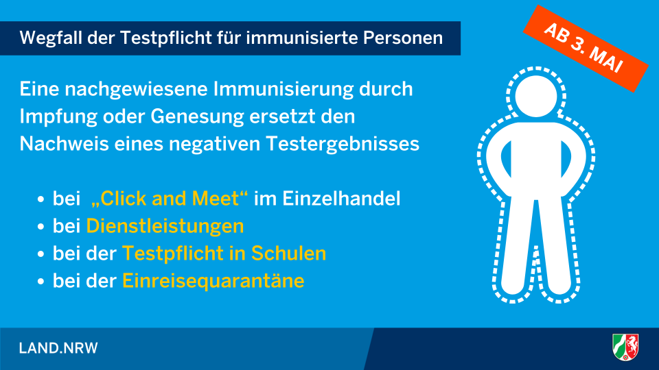 Wegfall der Testpflicht für immunisierte Personen