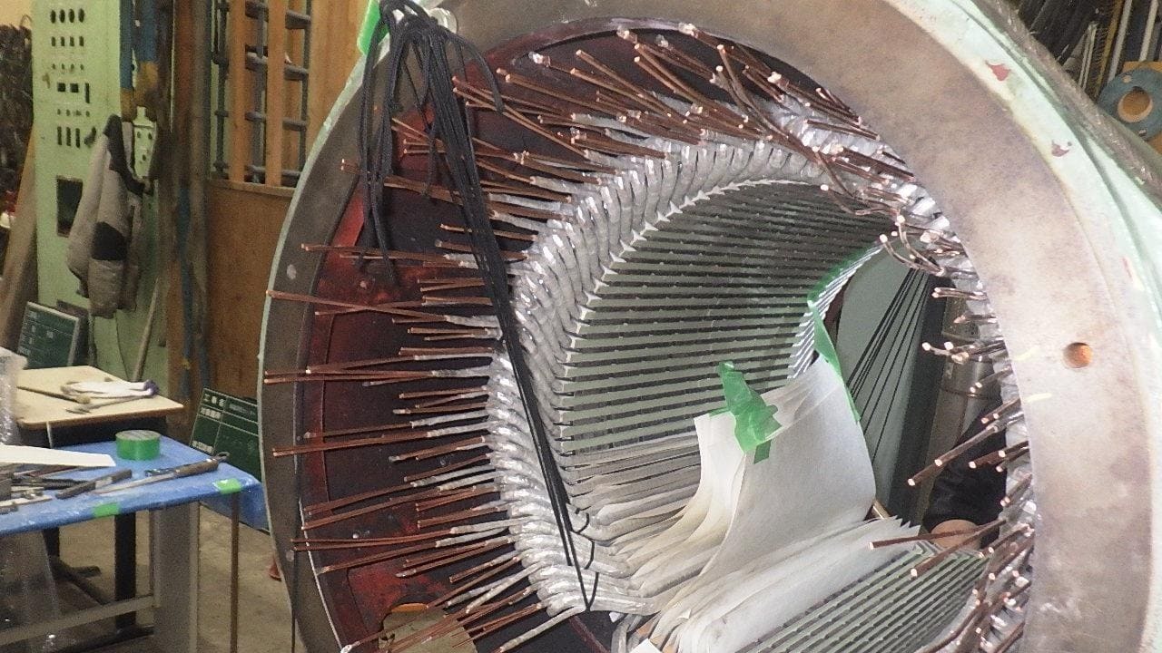 汚水ポンプ用巻線形高圧モーターのステーターコイル巻替修理
