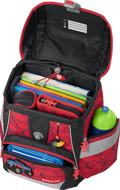 viel Platz für alle Schulsachen und Trinkflasche