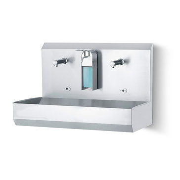 Lavamanos con pantalla antisalpicaduras de acero inoxidable