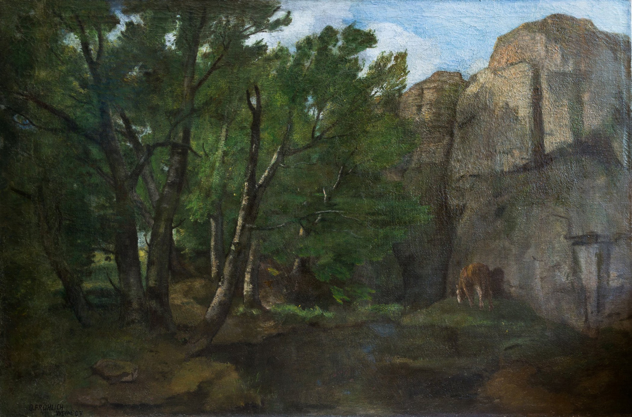 Otto Fröhlich, Waldlandschaft mit großen Felsen