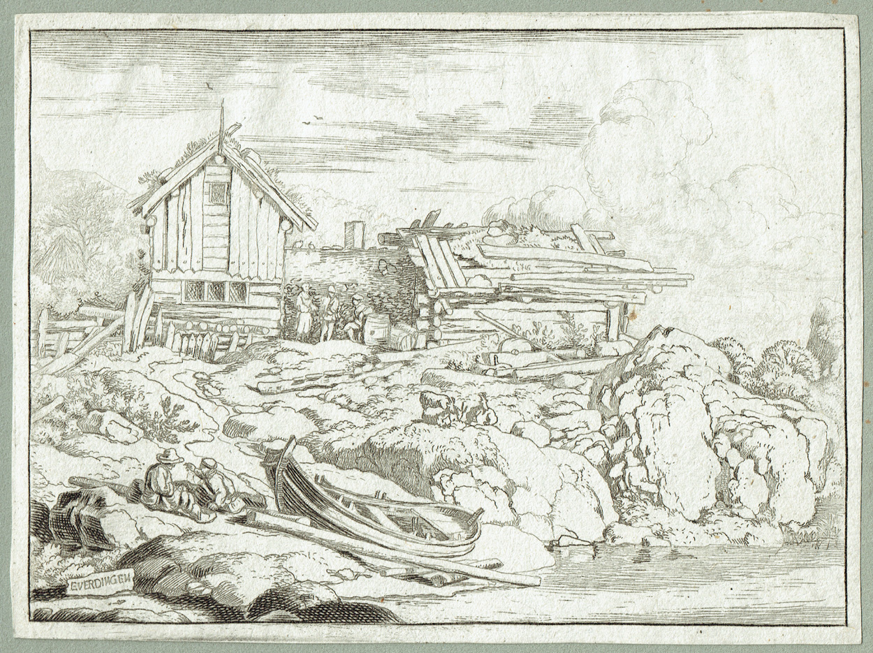 Allaert van Everdingen - Der Kahn am Ufer und drei ruhende Ziegen