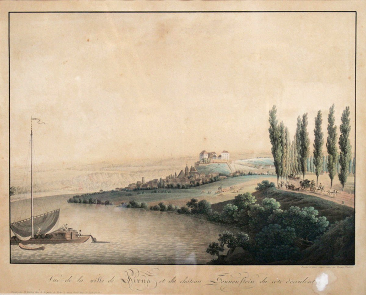 Franz Täubert, Stadtansicht von Pirna mit dem Sonnenstein und der Marienkirche